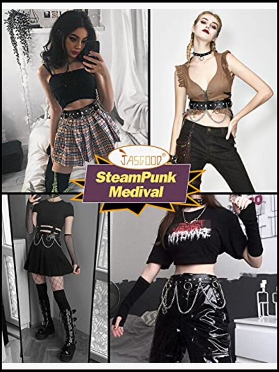 Punk Black Waist Chain Belt Women Leather Rave Body Chain Accessories main image 6